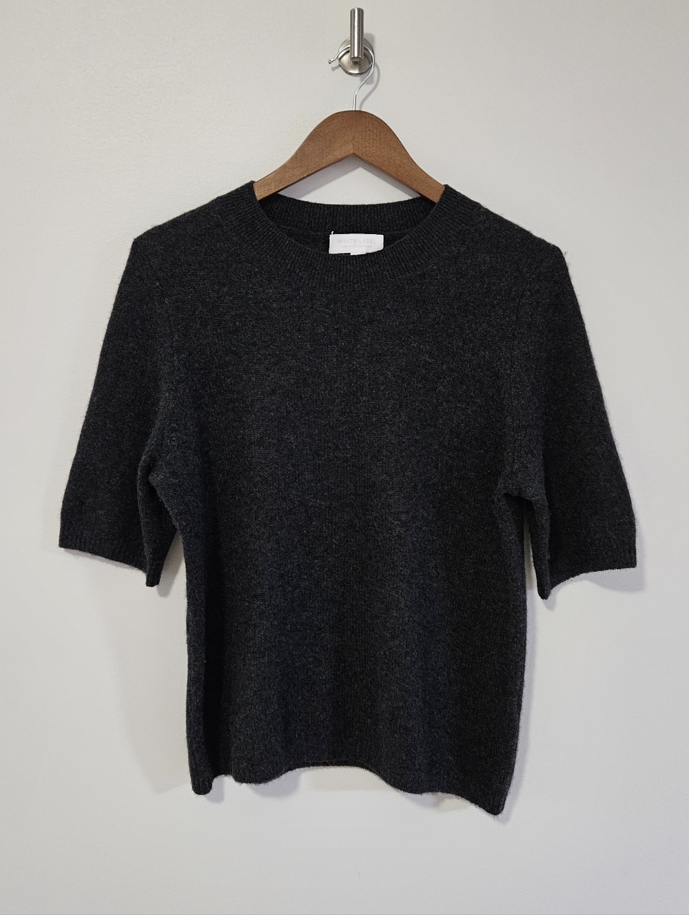 The White Company White Label 100% Cashmere Sweater Short Sleeve Dark Gray Large